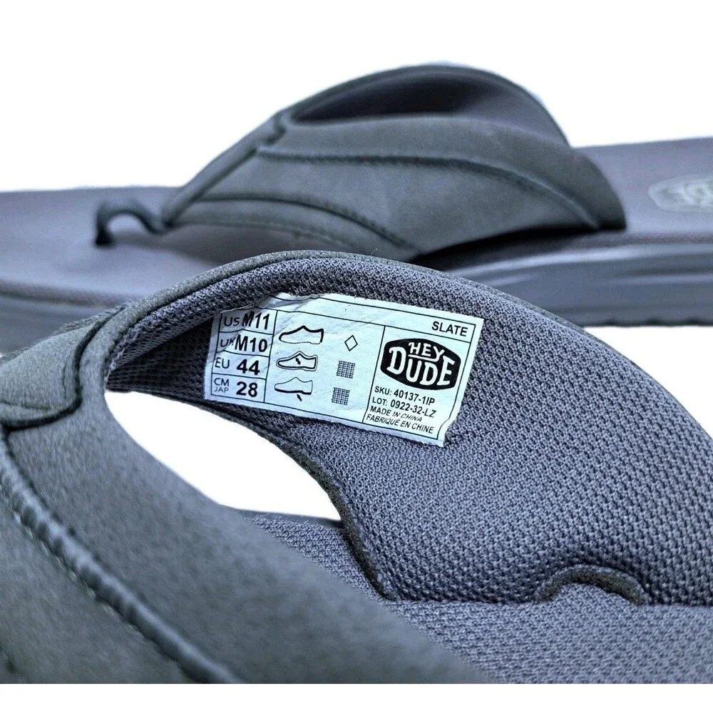 Hey Dude Sami Men's Size 11 Gray Casual Sandals Flip Flops Beach Pool